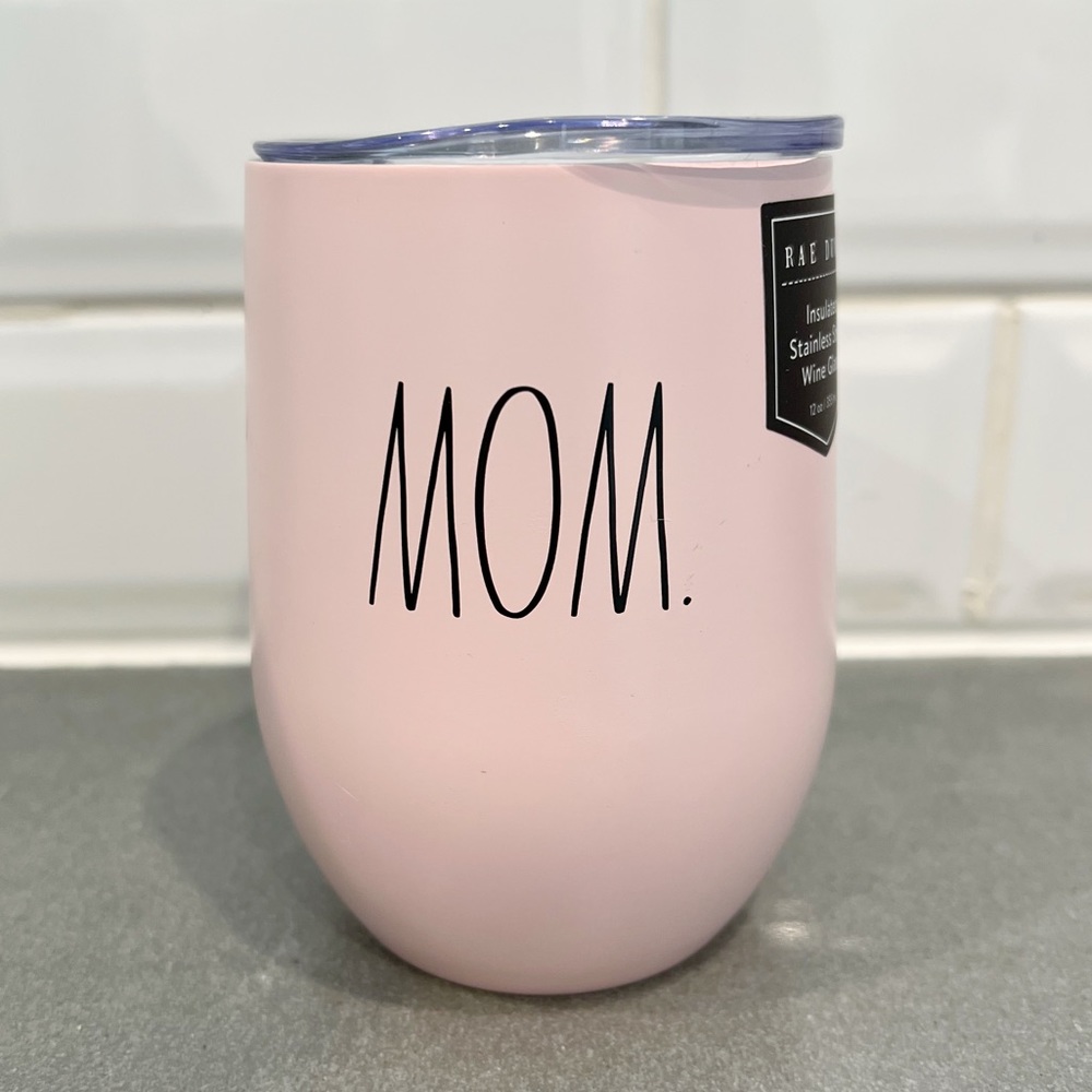 Rae Dunn "Mom" Wine Tumbler (Pink) Insulated Stainless Steel wine cup 12oz NWT
